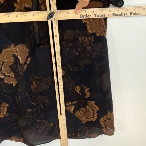 Aritzia Wilfred 100% Silk Tunic Blouse Women’s Size XS Sheer Brown Floral Moody - Picture 7 of 11